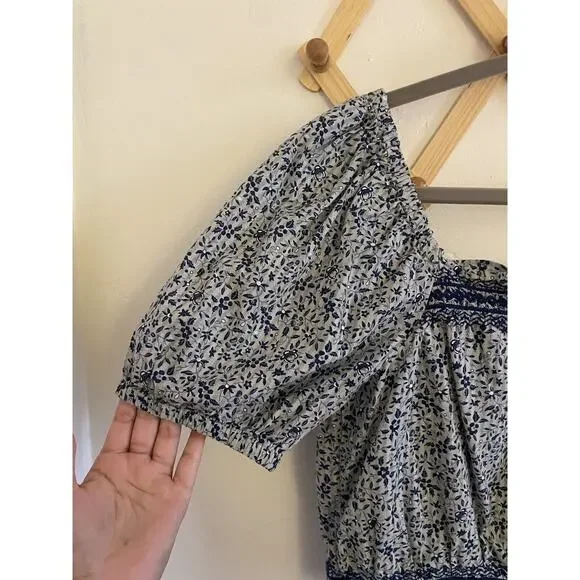 Madewell Top Women's Small Blue Jeanette Florentine Floral Crop Embroidered - Picture 3 of 7